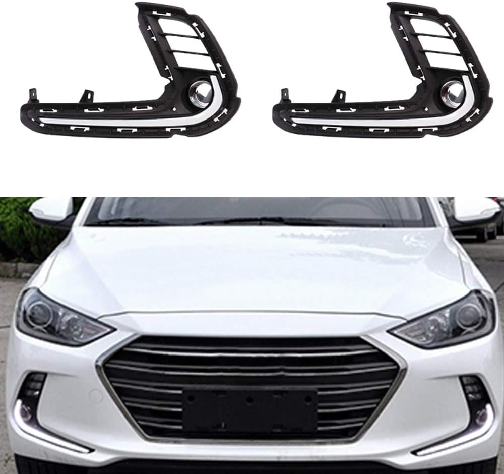 Super Bright White LED Daytime Running Light DRL for Elantra 2017-2018 Replacement Front Bumper Fog Lamp Assembly Model A 1 Pair(Front L/R)
