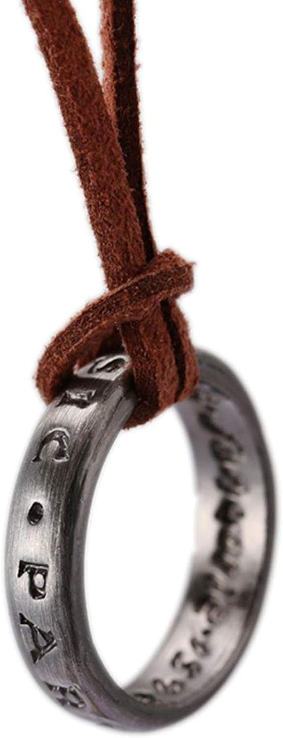 MBVBN Unisex Uncharted 4 Nathan Drake Engraved Ring Pendant Necklace with Adjustable Brown 