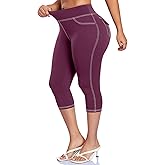 SEASUM Women's Capri Leggings with Cargo Pockets High Waisted Butt Lifting Scrunch Gym Yoga Pants