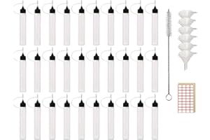 XIAONAN 30pcs 2oz(60ml) Precision Tip Applicator Bottle Needle Tip Squeeze Bottle for Painting Craft and Glue/Ink/Oil Projects with 6 Funnels, 1 Brush, 1 Label