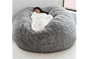 ARSFBII Giant Fur Bean Bag Chair Cover for Kids Adults, (No Filler) Living Room Furniture Big Round Soft Fluffy Faux Fur Beanbag Lazy Sofa Bed Cover (Light Gray, 7FT)
