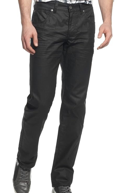 INC Mens Berlin Slim Fit Coated Classic Straight Jeans Black 36/32 at