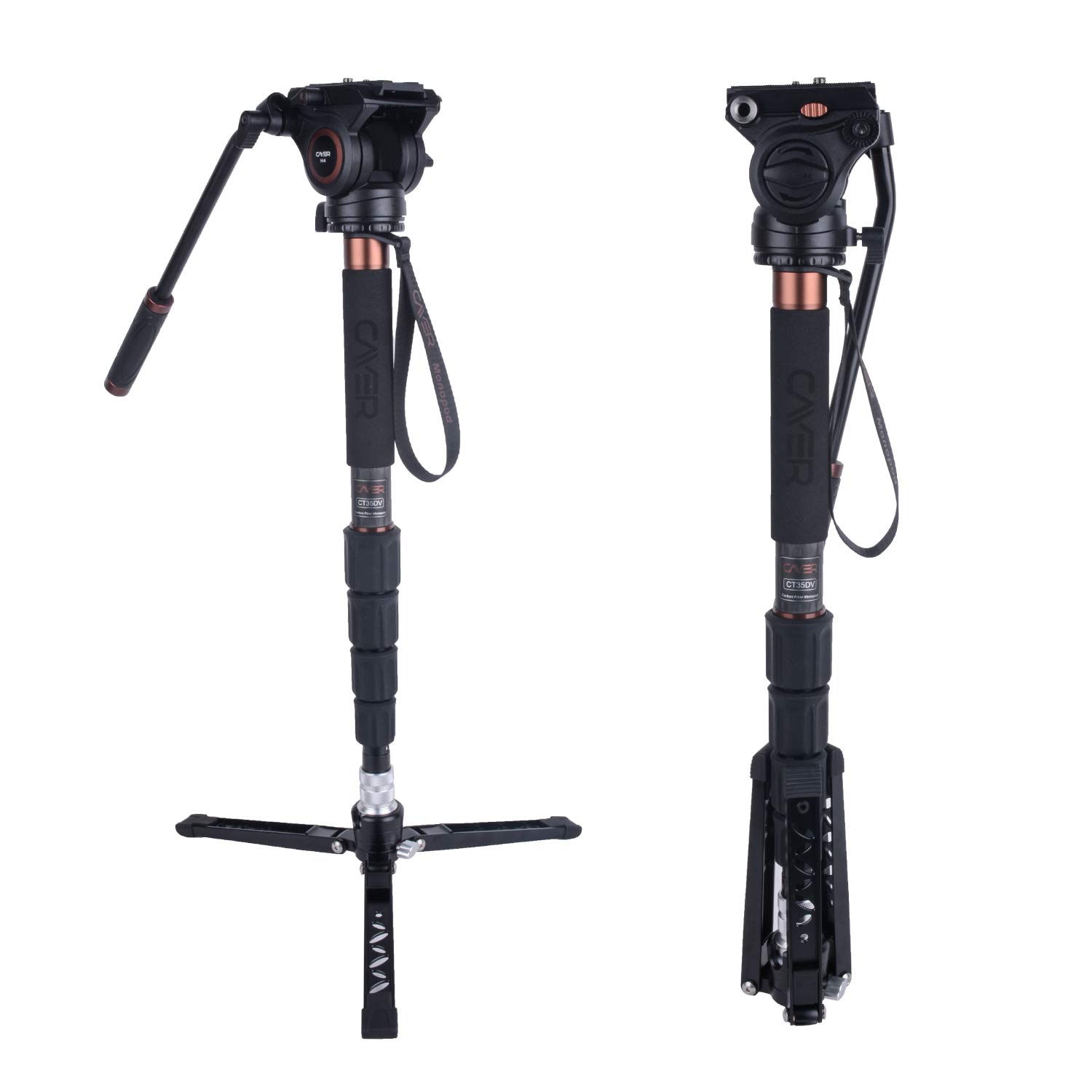 Professional Video Monopod,Cayer 68 Inch CT35 Carbon Fiber Camera Monopod, with H4 Fluid Head and Removable Tripod Base for DSLR Cameras and Camcorders