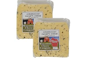 Wisconsin Cheese Company - 100% Wisconsin Horseradish Havarti Cheese - 15 oz. (Pack of 2 Blocks) Great for Cheese and Crackers, Charcuterie Boards & Gifts. Premium Wisconsin Cheese