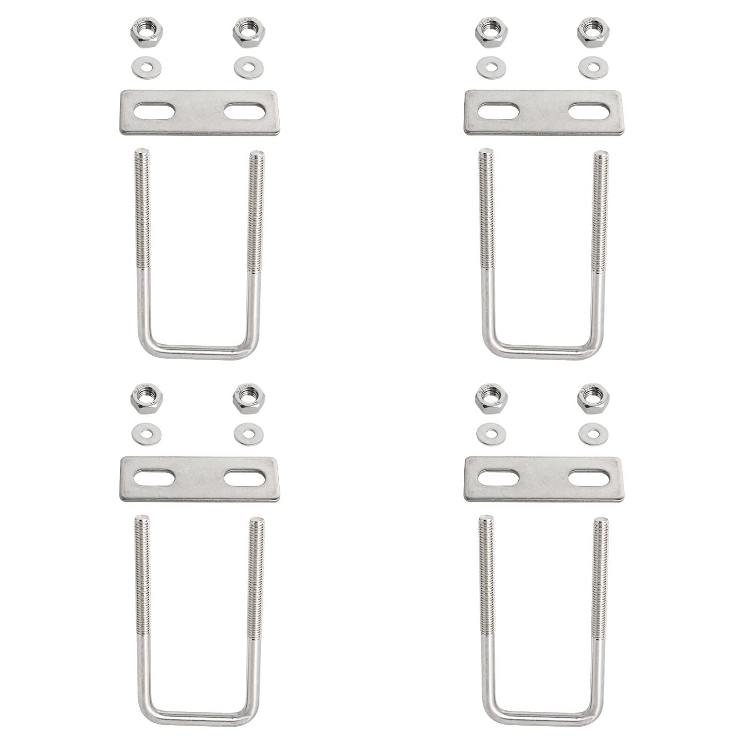Aopin Square U-Bolt 1.77"(45mm) Inner Width U Bolts Brackets 304 Stainless Steel M8 with Nut, Plate, Washer for Car/RV/Trailer Bumper,4 Sets