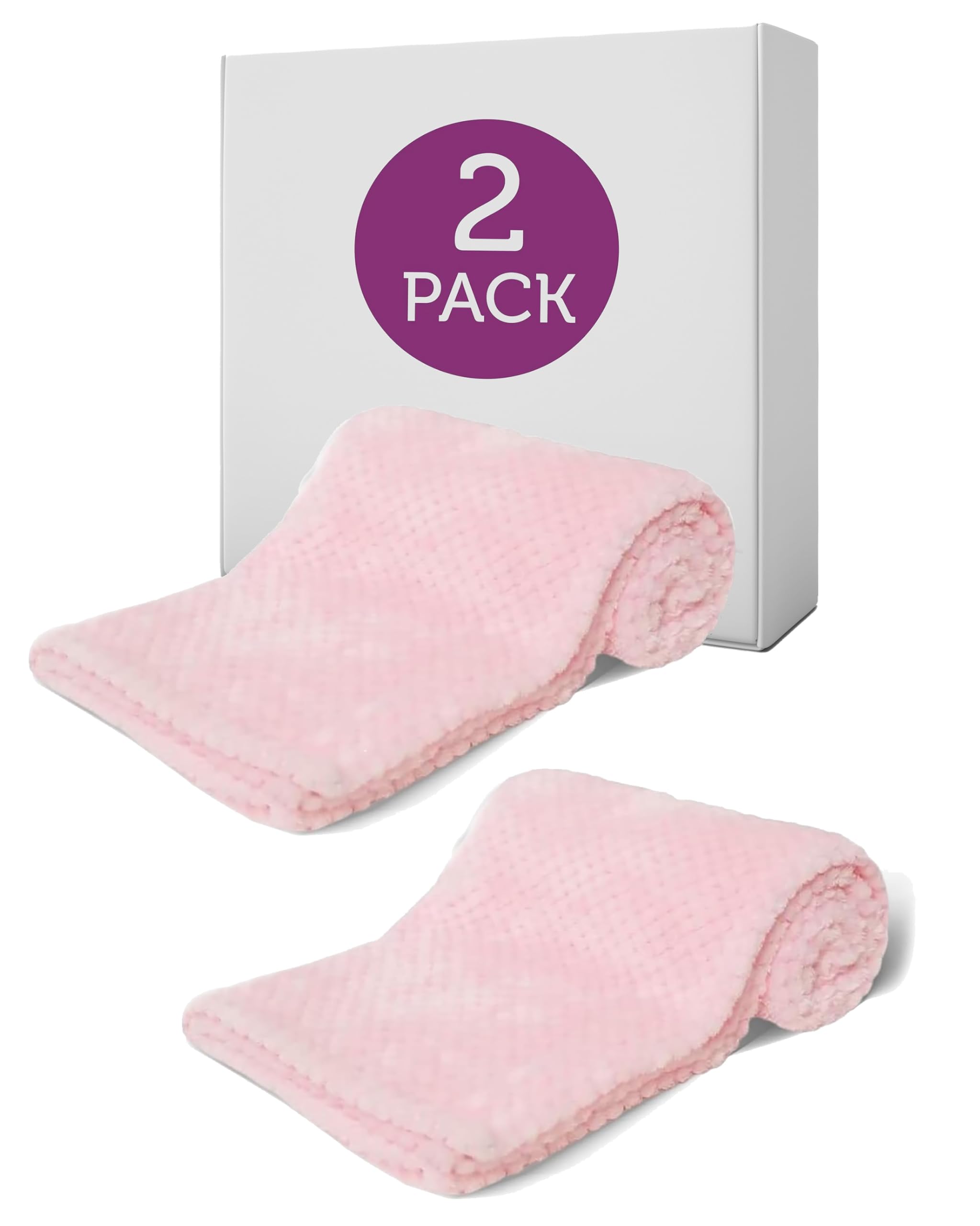 Hoolaroo 2 Pack Baby Fuzzy Blanket Fluffy Waffle Flannel Fleece Super Soft Plush Warm Cozy for Newborn Infant Toddler Kids Girl Receiving Blanket for Crib, Stroller, Travel, Pink Girl
