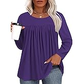 VISLILY Womens-Plus-Size-Tops Dressy Long Sleeve T Shirts Trendy Flowy Pleated Casual Crewneck Blouses Loose Tunics XL-5XL
