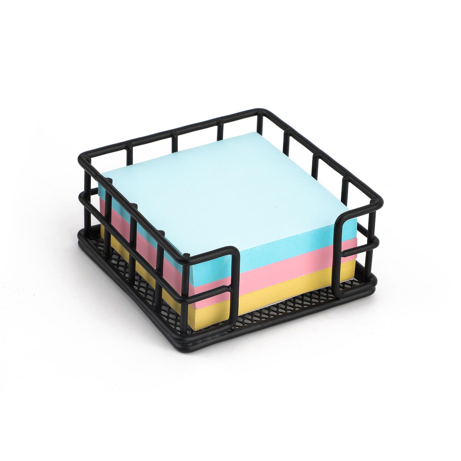 NQEUEPN Metal Sticky Note Holder, 3.54x3.54x1.69 Inch Square Dispenser for Memo Pad, Self-Stick Note Organizer for Desk, Office, Home, Dormitory (Black)