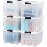 IRIS USA 6-Pack 40 Quart Storage Bins with Lids, Pearl | Conceals contents for a clean look. Perfect for moving, blankets, clothing, and garage storage. Nestable design saves space