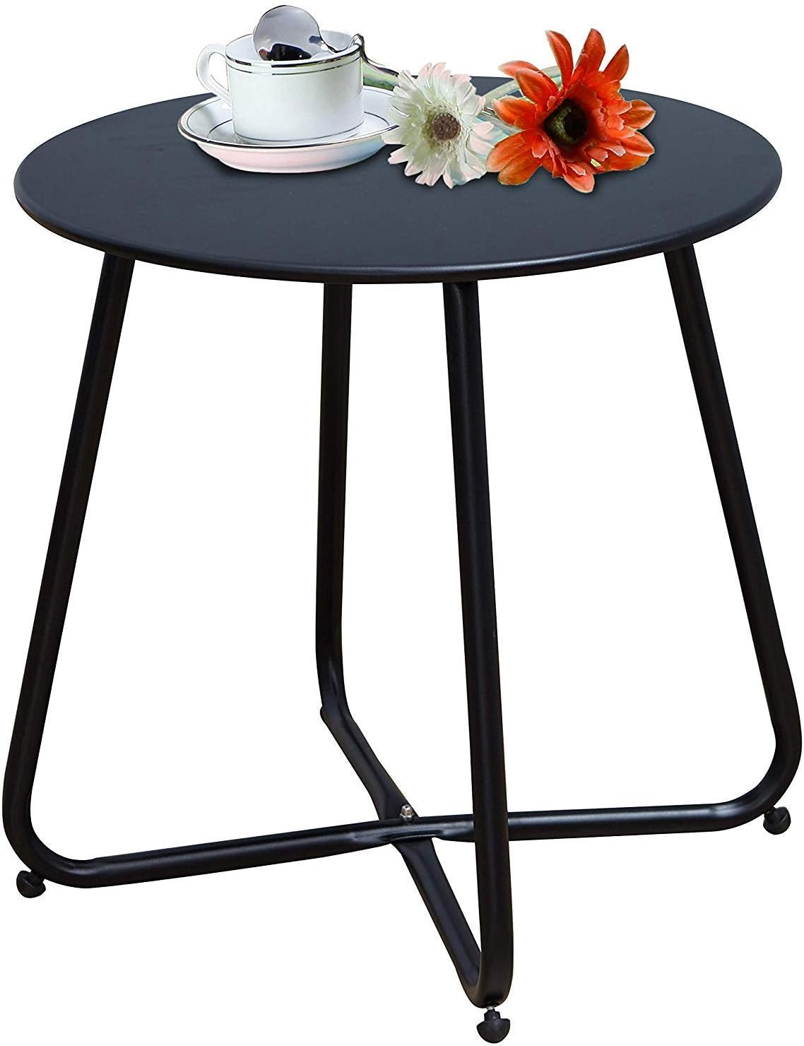 Grand patio Round Metal Side/End Table, Steel Patio Coffee Table for Bistro, Porch, Weather Resistant Outside Table Small (Black): Kitchen & Dining