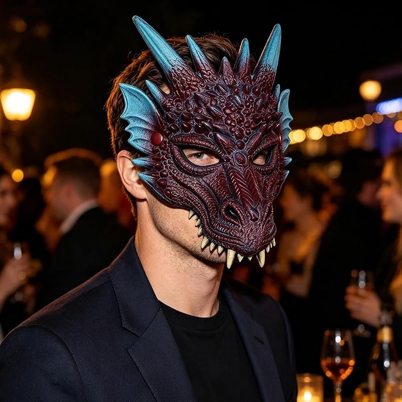 Halloween Drachen Maske, 3D Drachen Half Face Cosplay Dragon Animal Masks für Erwachsene Halloween Karneval Kostüm Party Requisiten - Purple