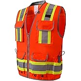 UNINOVA Surveyor Safety Vest Reflective for Men,Class 2 Heavy Duty Safety Vests Reflective with Pockets and Zipper