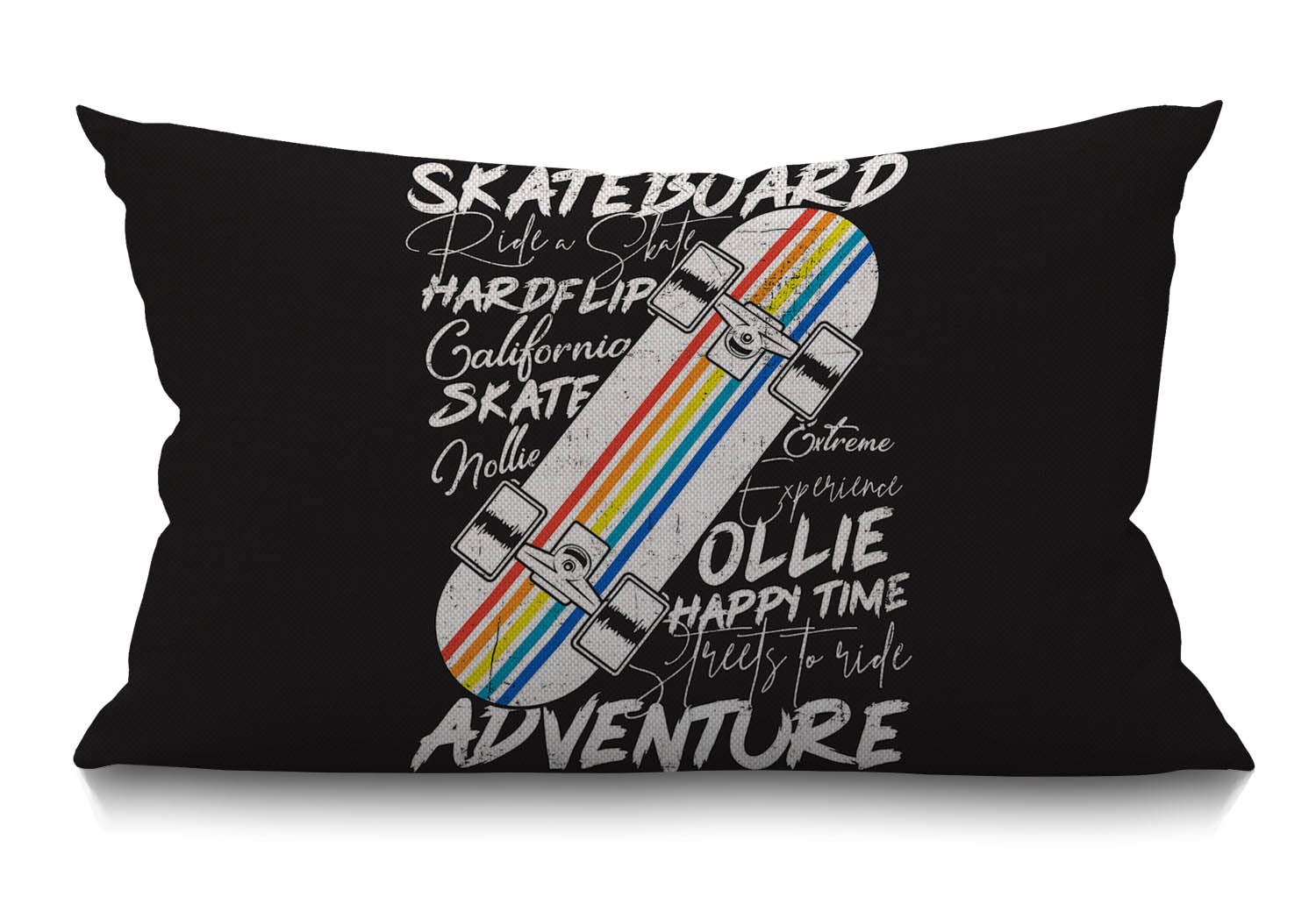 BGBDEIA Skateboard Cushion Cover Throw Pillow Cover Colorful Skateboard Poster Design Cotton Linen Decorative Rectangular Pillowcase for Sofa and Bed Couch 30 x 50 cm 12"X20"