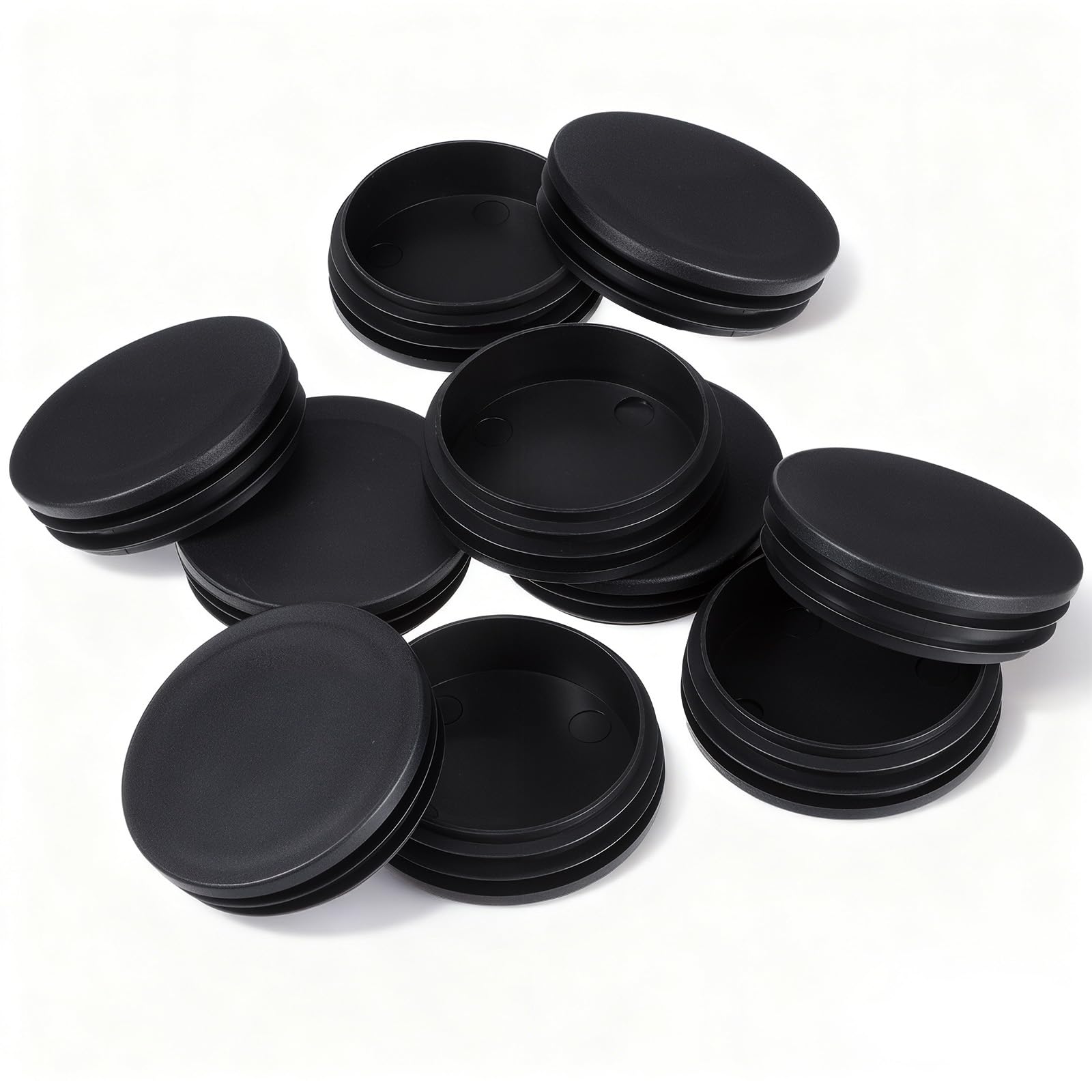 Photo 1 of 10 Pcs Round Plastic End Cap, Plastic Hole Plugs Black, 2 3/8 Inch (60mm) Tubing End Cap, Black Insert End-Caps, Furniture Finishing Plug, Furniture Feet Caps