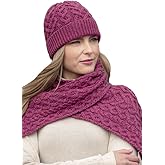 Aran Crafts Women's Cable Knit Heart Pattern Hat (100% Super Soft Merino Wool)