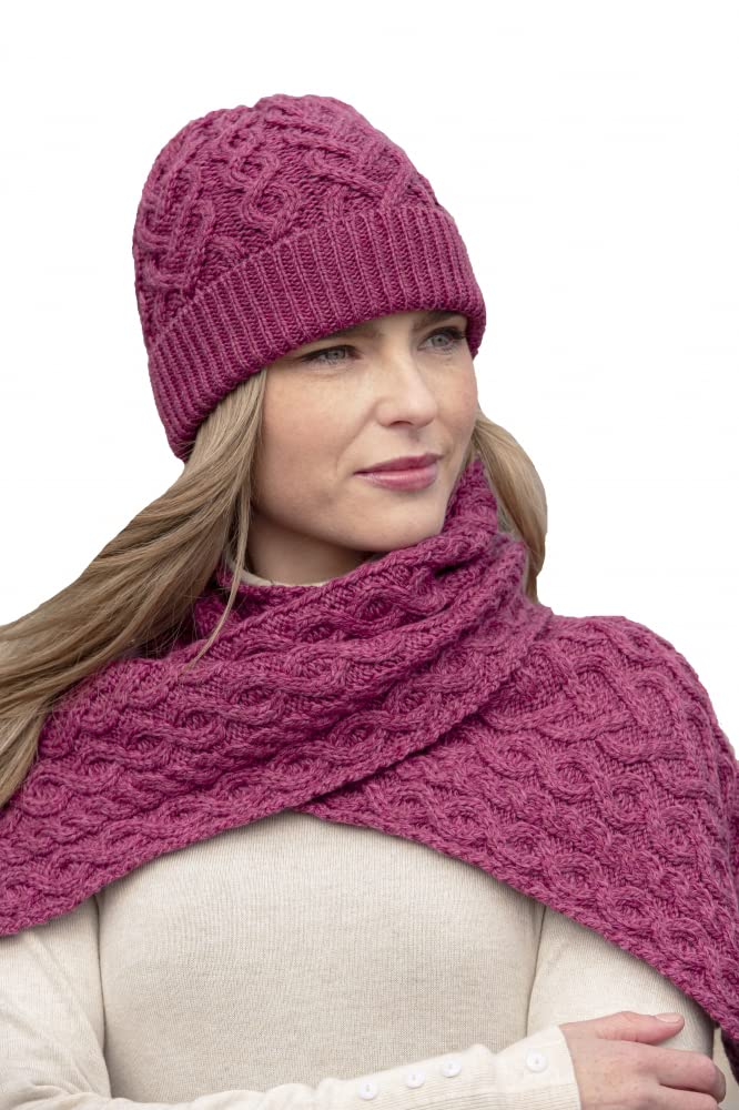 Aran Crafts Women's Irish Cable Knitted Wool Heart Pattern Hat (X4943-MAG) Magenta