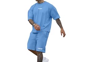 Ryehack Men's 2 Piece Outfits Short Sleeve Crew Neck Summer T Shirt and Drawstring Casual Track Shorts Sportswear Sets