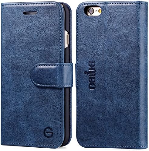 iPhone 6 Plus Case, GELITE Genuine Leather Wallet Case, 5.5 Inch Screen, Folio Flip Book Cover s with ID Credit Card Slots and Kickstand, Magnetic Flap Closure for iPhone 6 Plus, Blue