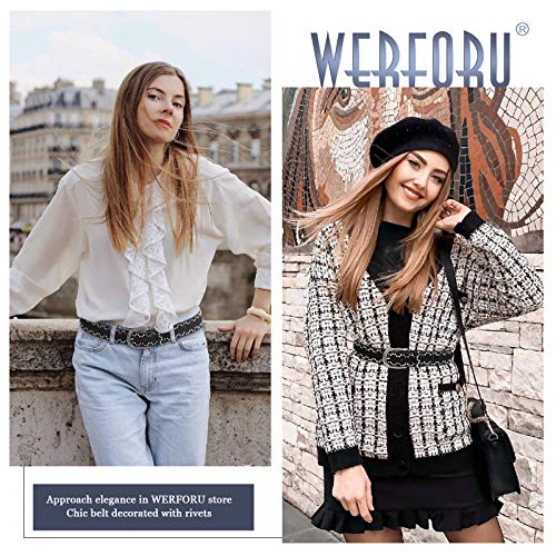 WERFORU Women Rivets Studded PU Leather Belt for Jeans Dress Ladies Punk Waist Belt, Black,Suit for Pants Size 26-29 Inches