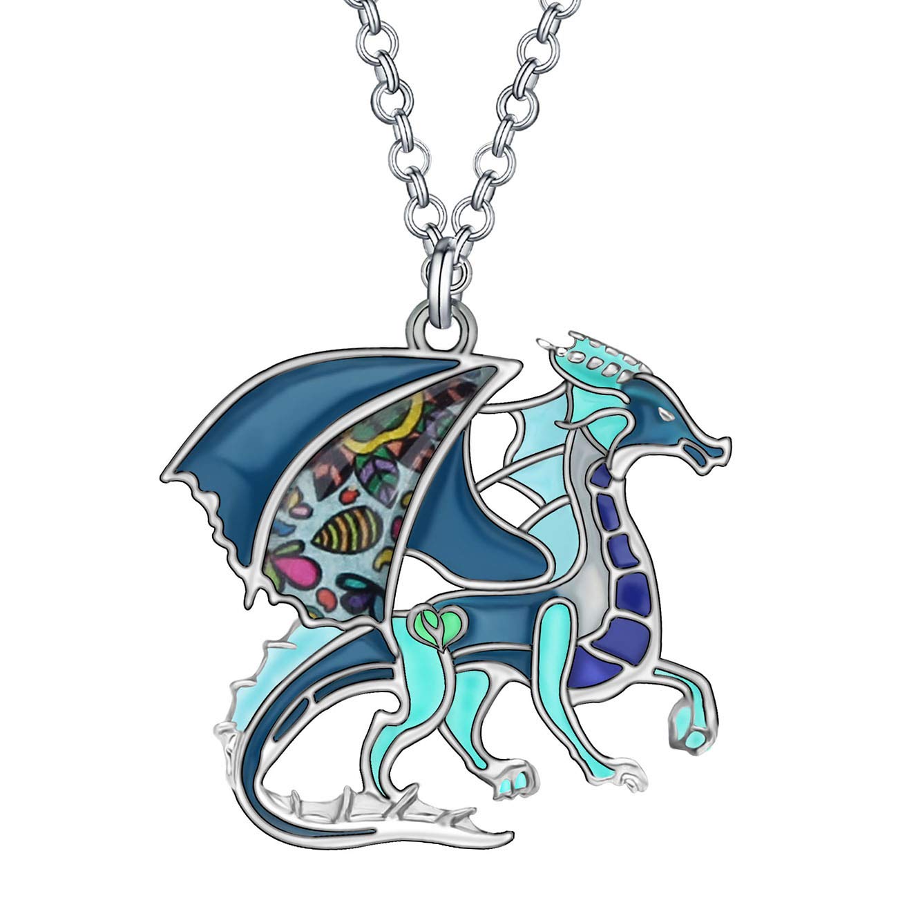 NEWEI Enamel Dragon Necklace Pendant Dainty Dragon Jewelry Gifts for Women Girls (Blue)