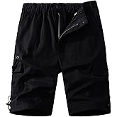 Mylldey Mens Cargo Shorts Elastic Waist Cotton Shorts Relaxed Fit Casual Summer Hiking Shorts with Multi Pockets