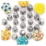 Russian Piping Tips Set, 20 Stainless Steel Nozzles, 5 Bags and Coupler