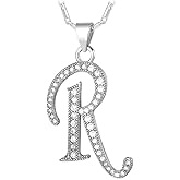 U7 Initial Necklace for Women, Gold/Platinum Plated CZ Crystal Letter A-Z Pendant Necklace, Shiny 20 Inch Name Chain Dainty Personalized Jewelry for Men Mom Wife Friend