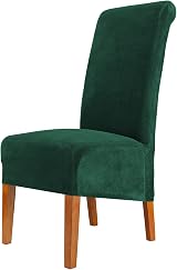 CMAKER Velvet Dining Chair Covers Stretch Slipcover Dark Green XL 6Pcs