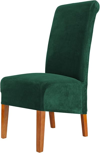 CMAKER Velvet Dining Chair Covers Stretch Slipcover Dark Green XL 6Pcs