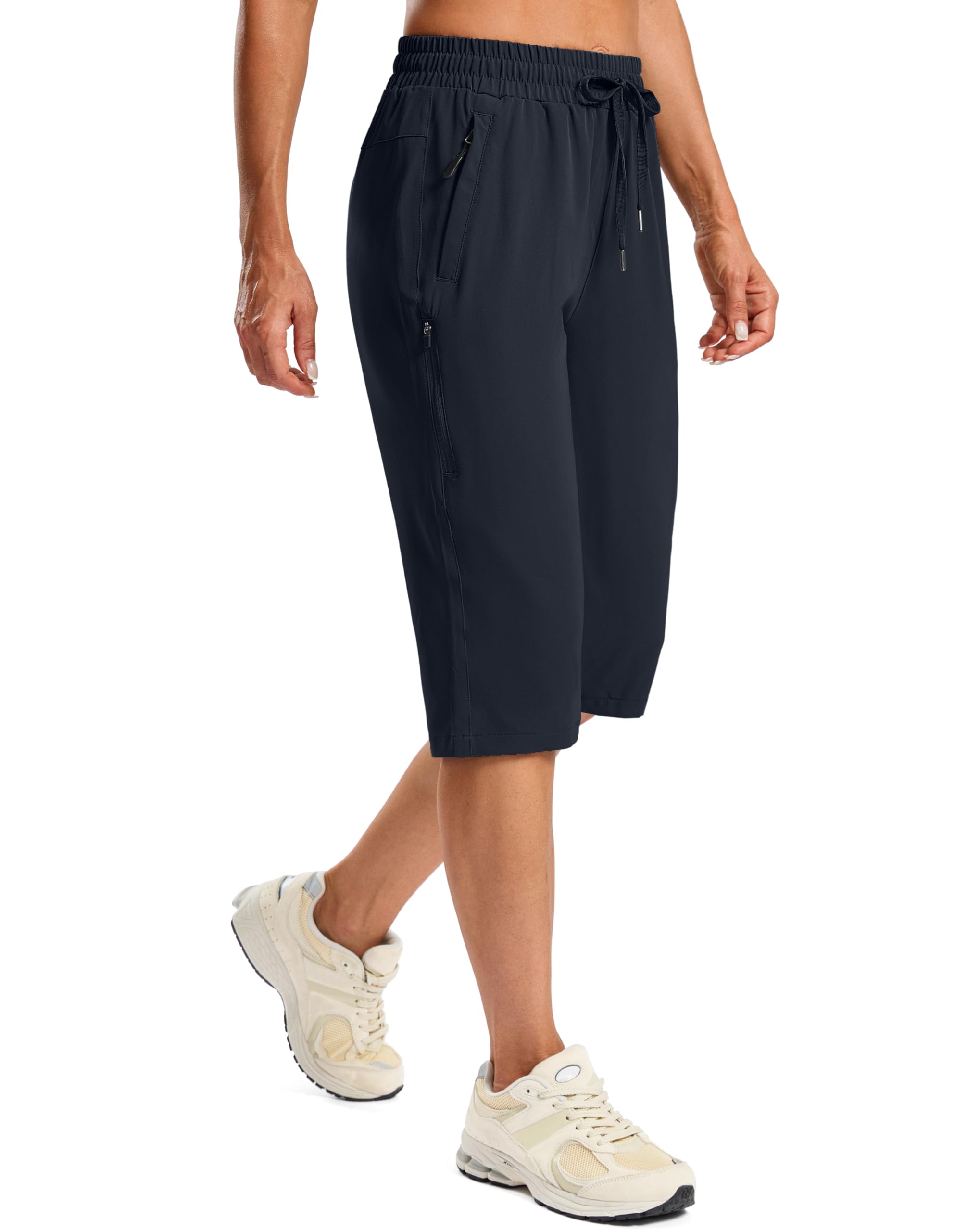 Photo 1 of SANTINY Women's 15" Long Shorts with Zipper Pockets Below The Knee Length Hiking Cargo Capris Lightweight Quick Dry Bermuda Shorts for Summer (Navy_XXL)