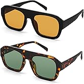 MJEBT Square Aviator Sunglasses for Women, Vintage Flat Top Designer Shades Stylish Frame Sun Glasses