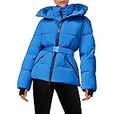 Fisoew Womens Ski Jacket Warm Hooded Insulated Waterproof Quilted Puffy Mountain Snow Winter Coat with Belt