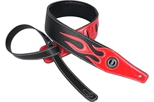 YUEKO Personality Leather Red Flame Series Guitar Strap Strap For Guitar Bass Guitar Accessories(A5-Red Flame Black)