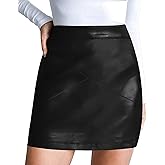MANGOPOP Women Basic High Waisted Mini Short Pencil Bodycon Faux Leather Skirt