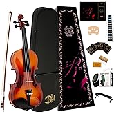 Rhythm Violin Set for Beginners,Acoustic Violins Starter Kit Package for Student,Beginners Fiddle with Hard Case, Rosin, Shoulder Rest, Bow, and Extra Strings (NATURAL, Full)