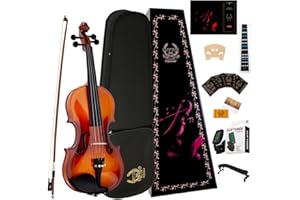 Rhythm Violin Set for Beginners,Acoustic Violins Starter Kit Package for Student,Beginners Fiddle with Hard Case, Rosin, Shoulder Rest, Bow, and Extra Strings (NATURAL, 1/2)