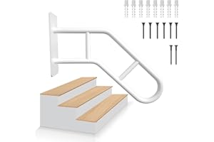 UCANVIN Upgraded Non-Slip Handrails for Outdoor 1-3 Steps, U-Shaped Stair Railing Indoor, Stainless Steel Grab Bars for Garden,Yard,Garage Hand Rails for Indoor Stairs, 1 Pack, White