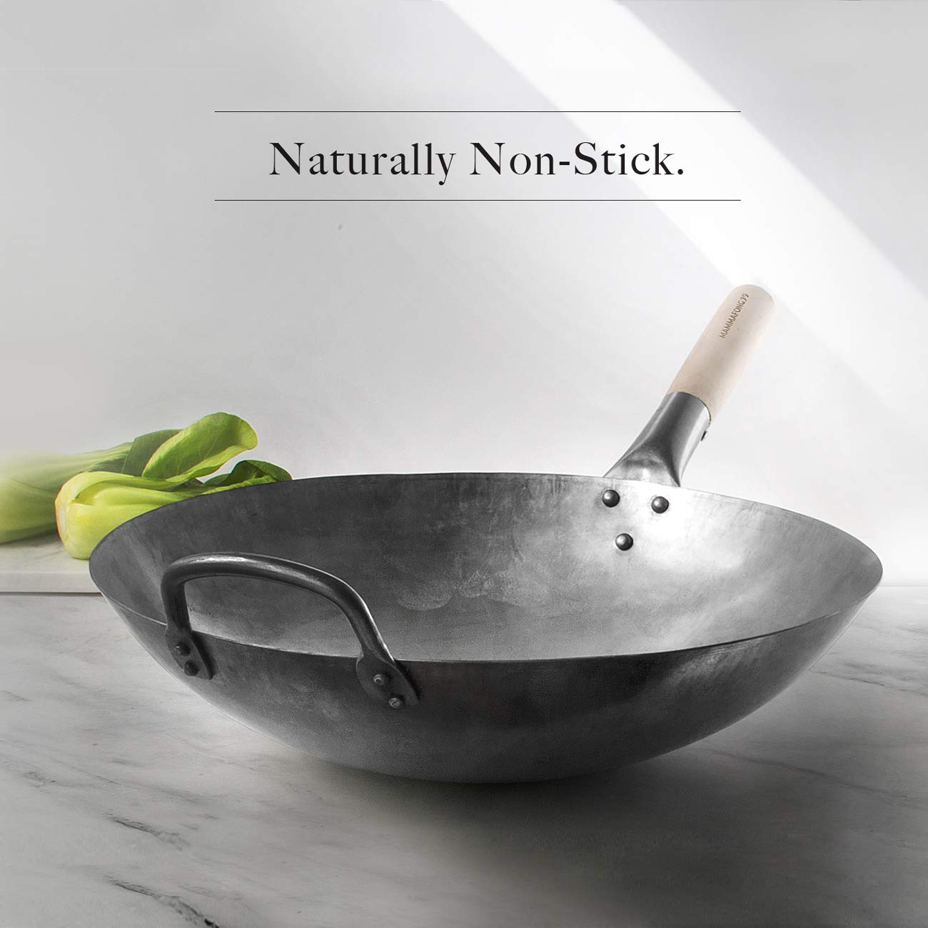 Wok Grande ZAANU Wok Big Heavy Canton Style Wok In Acciaio Al Carbonio Martellato A Mano (Fondo Tondo), 50 Cm (36 Cm Wok Induzione