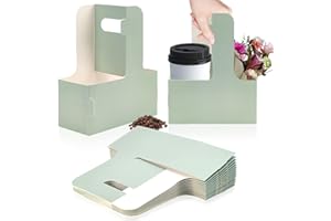 XLONG 2 Cup Disposable Drink Carrier for Delivery with Handle,15 Count Green Paperboard Cup Holder,Cup Carriers for Hot or Cold Drinks,Coffee Carrier, Food Delivery,Take Out Cup Carriers (Green, 15 PCs)