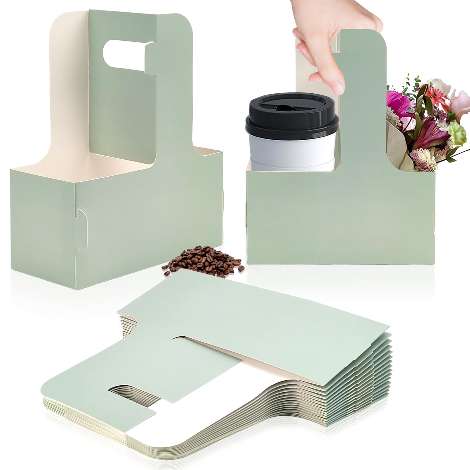 Photo 1 of 2 Cup Disposable Drink Carrier for Delivery with Handle,15 Count Green Paperboard Cup Holder,Cup Carriers for Hot or Cold Drinks,Coffee Carrier, Food Delivery,Take Out Cup Carriers (Green, 15 PCs)