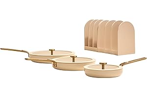 Our Place 8-Piece Essentials Complete Cookware Set - Ceramic Fry Pan Trio & Modular Rack Storage | Nontoxic Thermakind™ Nonst
