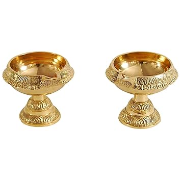 DreamKraft Brass Diwali Kuber Deepak On Stand (Diya Oil Lamp) For Puja Home Decor (Set of 2)