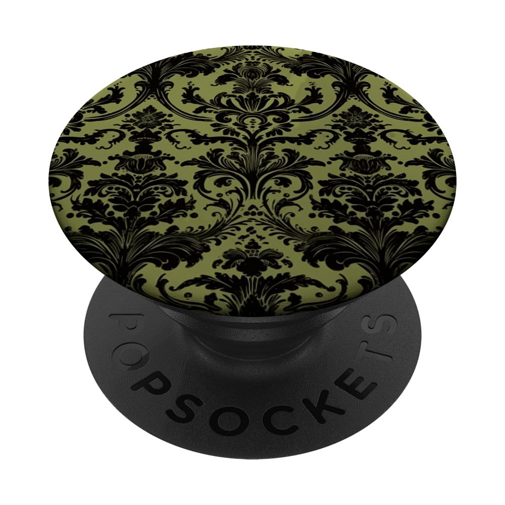 Black Damask Elegant Olive Green PopSockets Swappable PopGrip