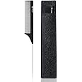 HYOUJIN Carbon Hair Rat Tail Combs Parting Rattail Combs Teasing Fine Tooth Comb Metal Hair Pick Detangling Combs for Women for Curly Hair Black