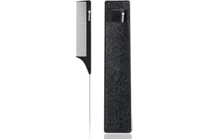 HYOUJIN608 Black Carbon Metal Pintail Teaser Comb, Rattail Lift Comb, Sharp Tail Comb with Non-skid Paddle-Perfect Lifting Fl