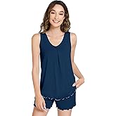 NACHILA Pajamas for Women-Viscose Made from Bamboo, Sleeveless Top with Pajama Shorts Sets Cool Sleepwear Soft 2 Piece Pjs