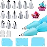 Piping Bags and Tips Cake Decorating Kits Supplies with 14 Stainless Steel Baking Supplies Icing Tips,2 Reusable Silicone Pas