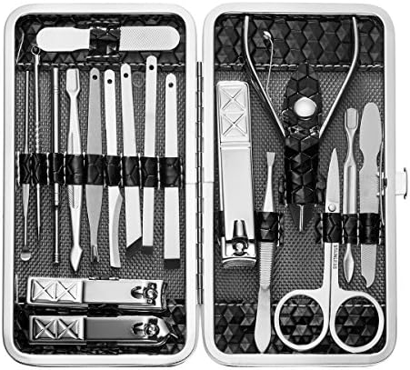 Supersail Manicure Pedicure Set Nail Clippers - 18 Piece Stainless Steel Hygiene Kit - Toenail Clippers Includes Cuticle Remover with Portable Travel Case Beauty Care Tools