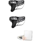 ohyeahlady Men's Thong Underwear Lace Sexy G-String Thong 3D Pouch Trunks | PU Faux Leather Pouch Trunks Sissy Panties Plus Size Soft Briefs S-2XL,suitable for night club, party and sleepwear