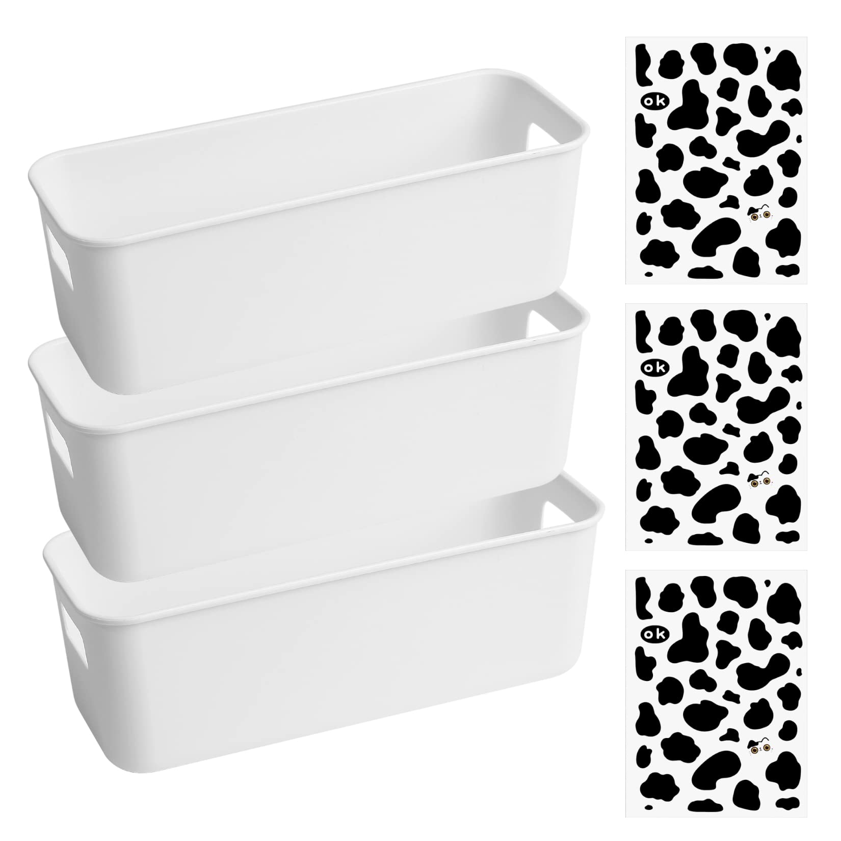 Heozhuyi 3 Pcs Plastic Storage Baskets with Handles, Kitchen Cupboard Organiser Storage Boxes, Rectangular Storage Organizing Bins for Kitchen, Cupboard, Office, School, Home, Shelves Storage